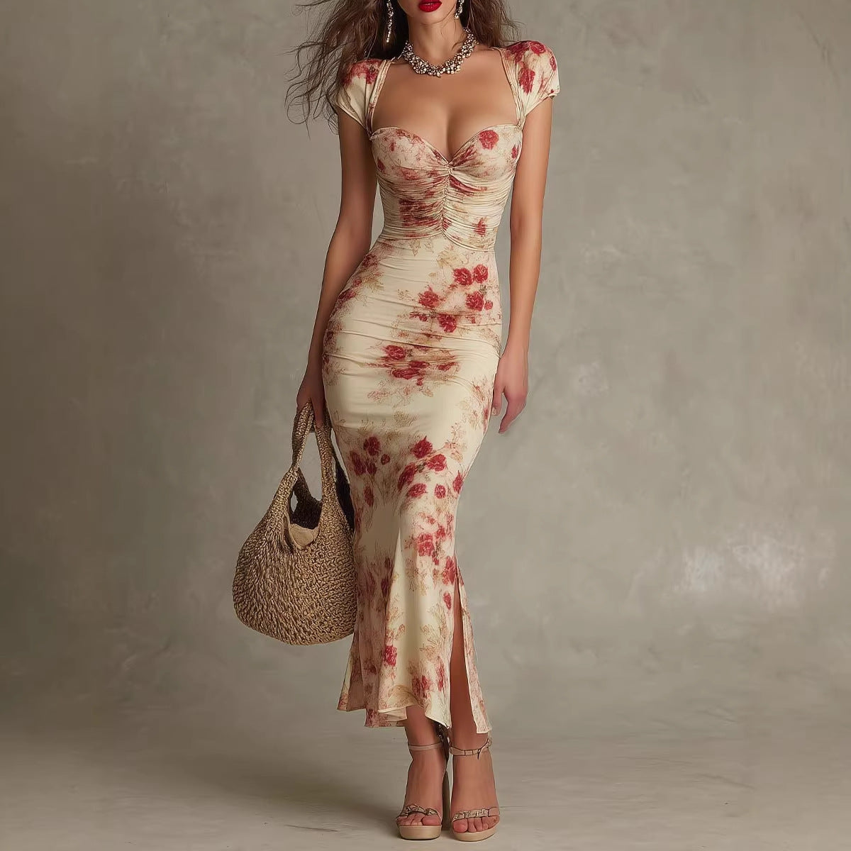 Vintage Sweetheart Neck Bodycon Midi Dress | Hallebeauty