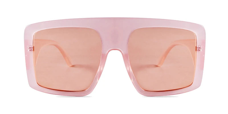 Pink sunglasses with a clear frame.