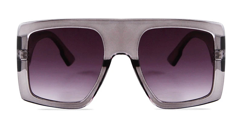 Sunglasses with a gray frame and dark lenses.