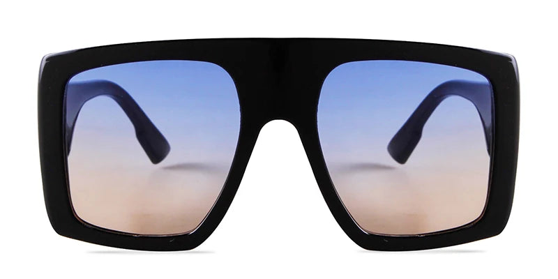 Black sunglasses with blue gradient lenses.