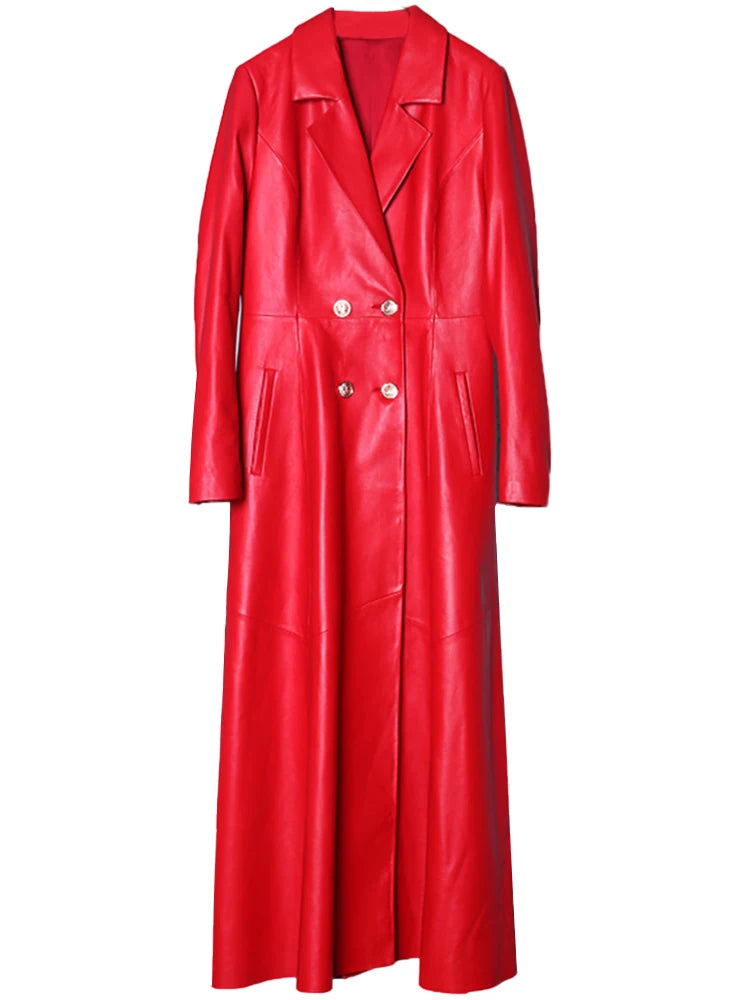Red leather coat.