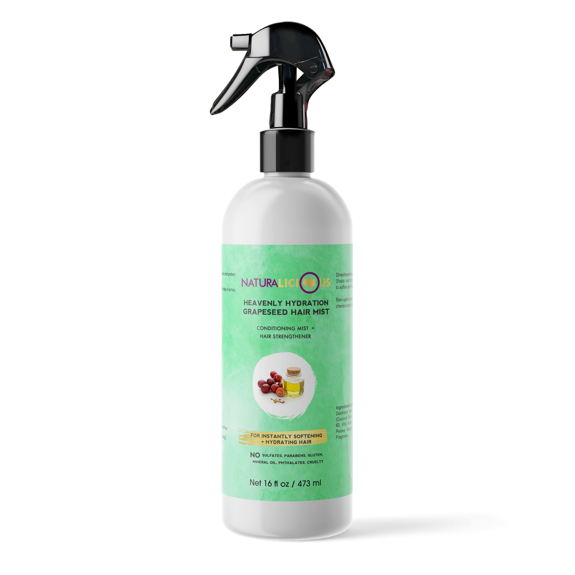 White spray bottle with green label on a white background