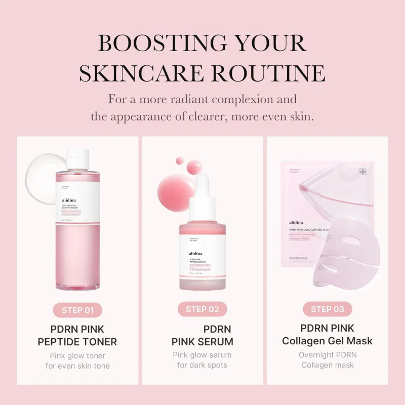 Skincare product set with pink bottles 