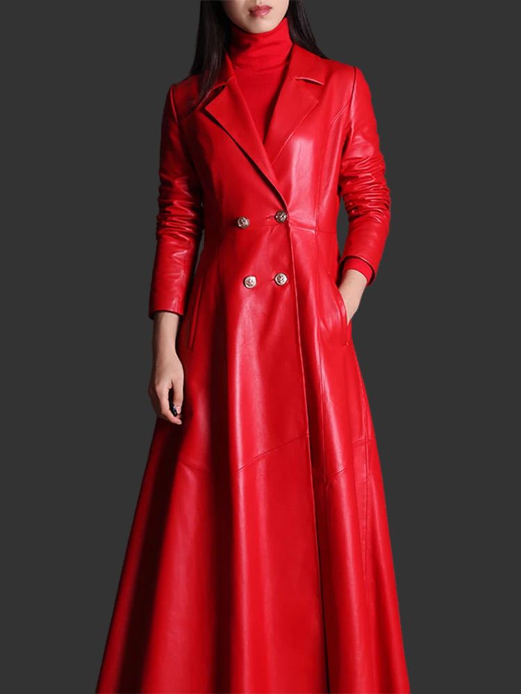 Red, Black Faux Leather Trench Coat Plus Size