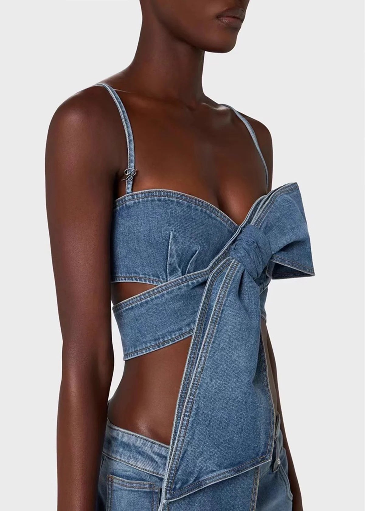 Denim top with cut-out design