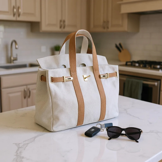 The Luxe Signature Tote | Short Handle Canvas Tote Bag – Hallebeauty