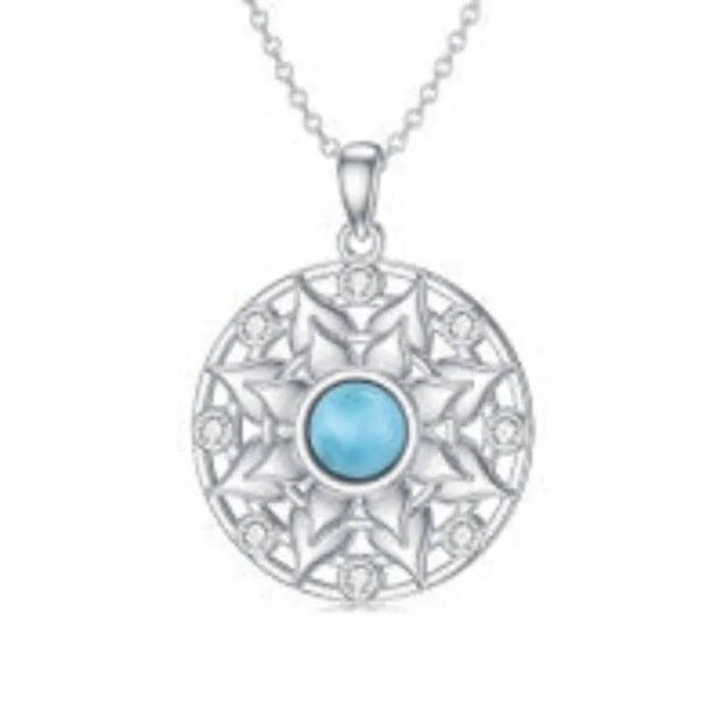 Larimar Lotus Necklace in Sterling Silver - Trendy Spiritual Jewelry