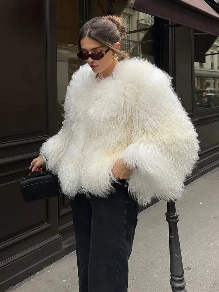 Luxury Cropped Faux Fur Coat-Hallebeauty