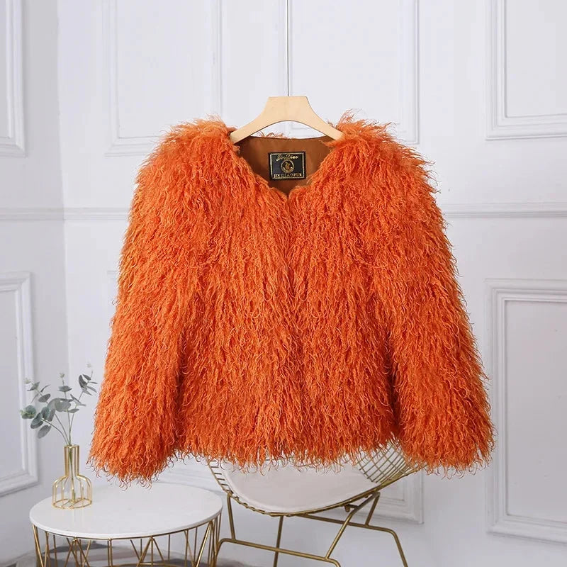 Luxury Cropped Faux Fur Coat-Hallebeauty