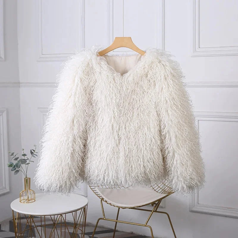 Luxury Cropped Faux Fur Coat-Hallebeauty