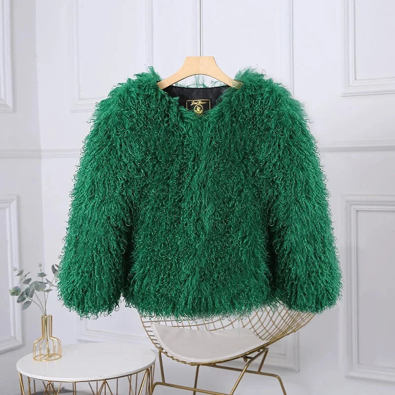 Luxury Cropped Faux Fur Coat-Hallebeauty