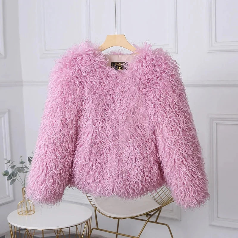 Luxury Cropped Faux Fur Coat-Hallebeauty