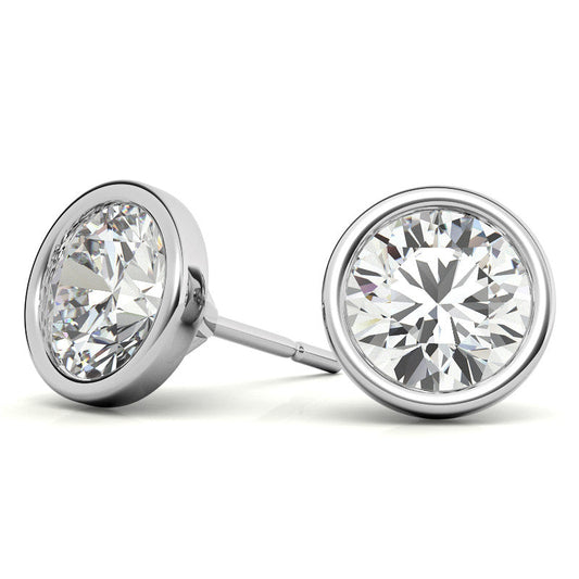 Lab Grown Diamond Bezel Stud Earrings 3 CTW | Hallebeauty