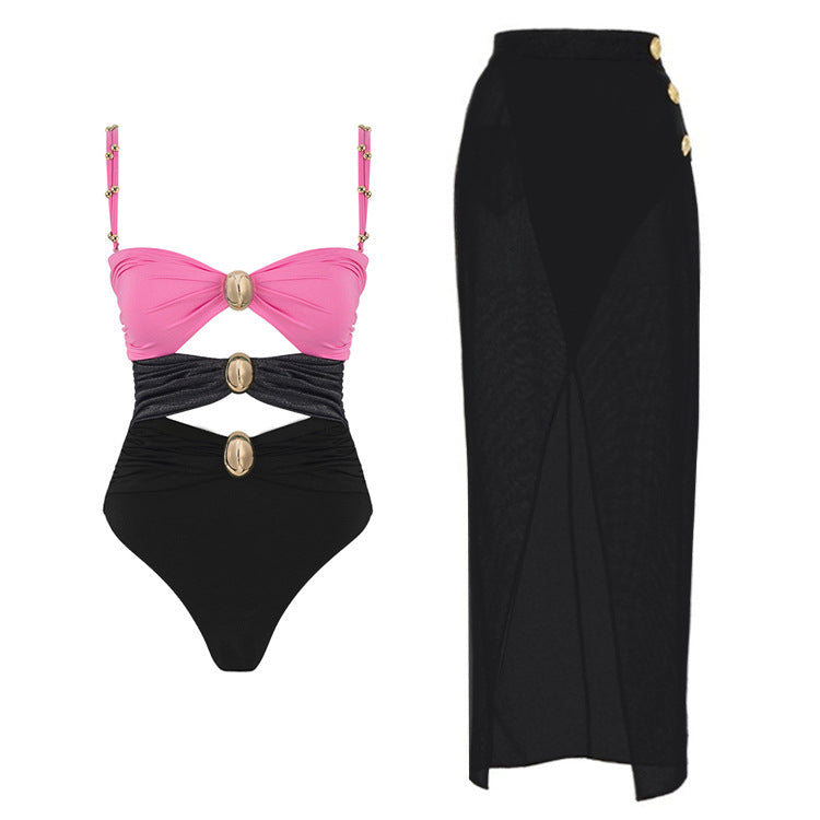 Elegant One-Piece Swimsuit with Buckle Accent
