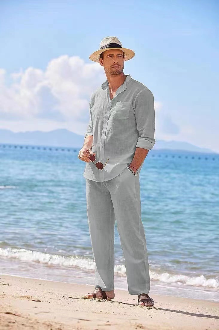 Men's Casual Beach Sports Suit: Loose Fit Shirt & Shorts Set for Summer
