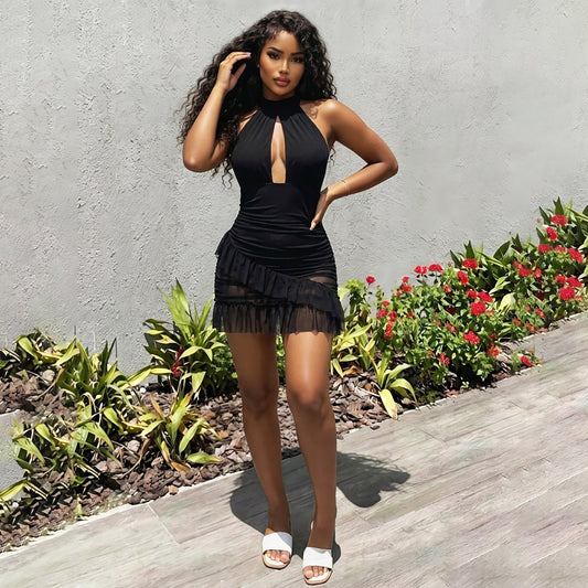 Halter Backless Cutout Ruffled Sheath Dress | Women