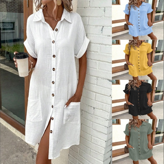 Summer Breeze Short Sleeve Shirt Dress-hallebeauty