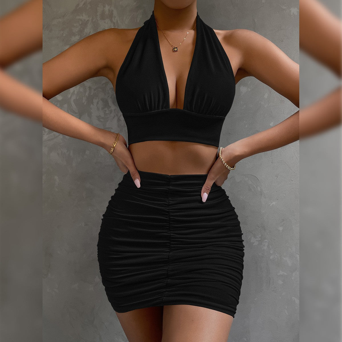 Halter Top and Pleated Skirt Set