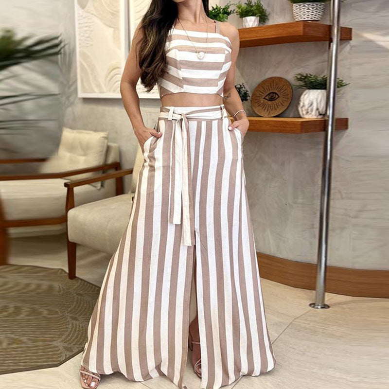Trendy Striped Skirt Suit - Women's Fashion-hallebeauty