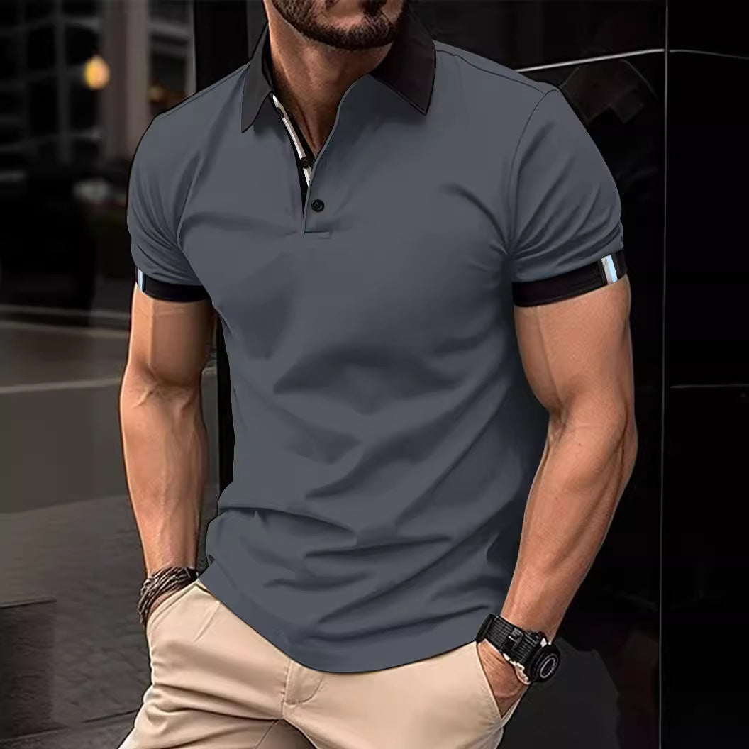 Solid Color Men's Casual Shirt - Button-Up Short Sleeves
