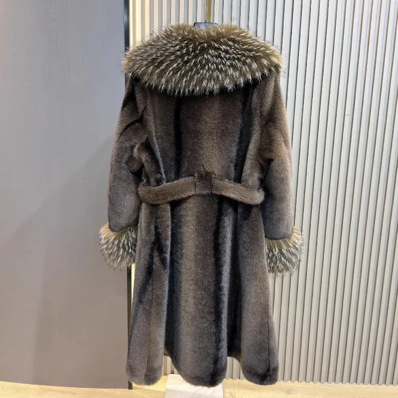 Brown fur coat.
