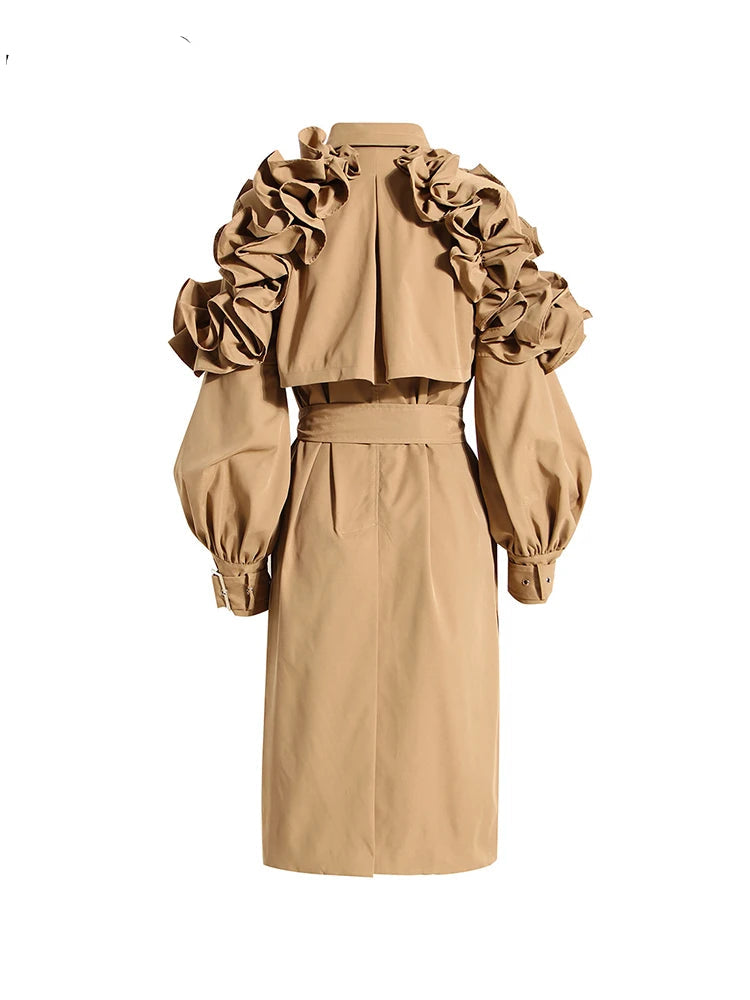 Black Khaki Trench Coat Women Belt Luxury Style