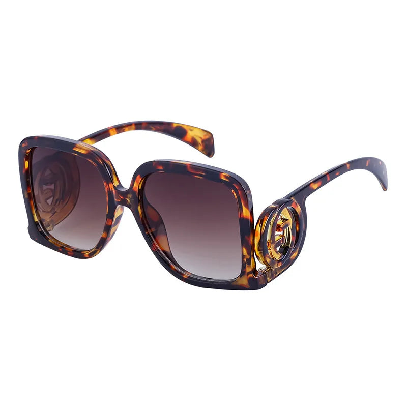Women’s retro polygon sunglasses with color block splicing and UV400 luxury design