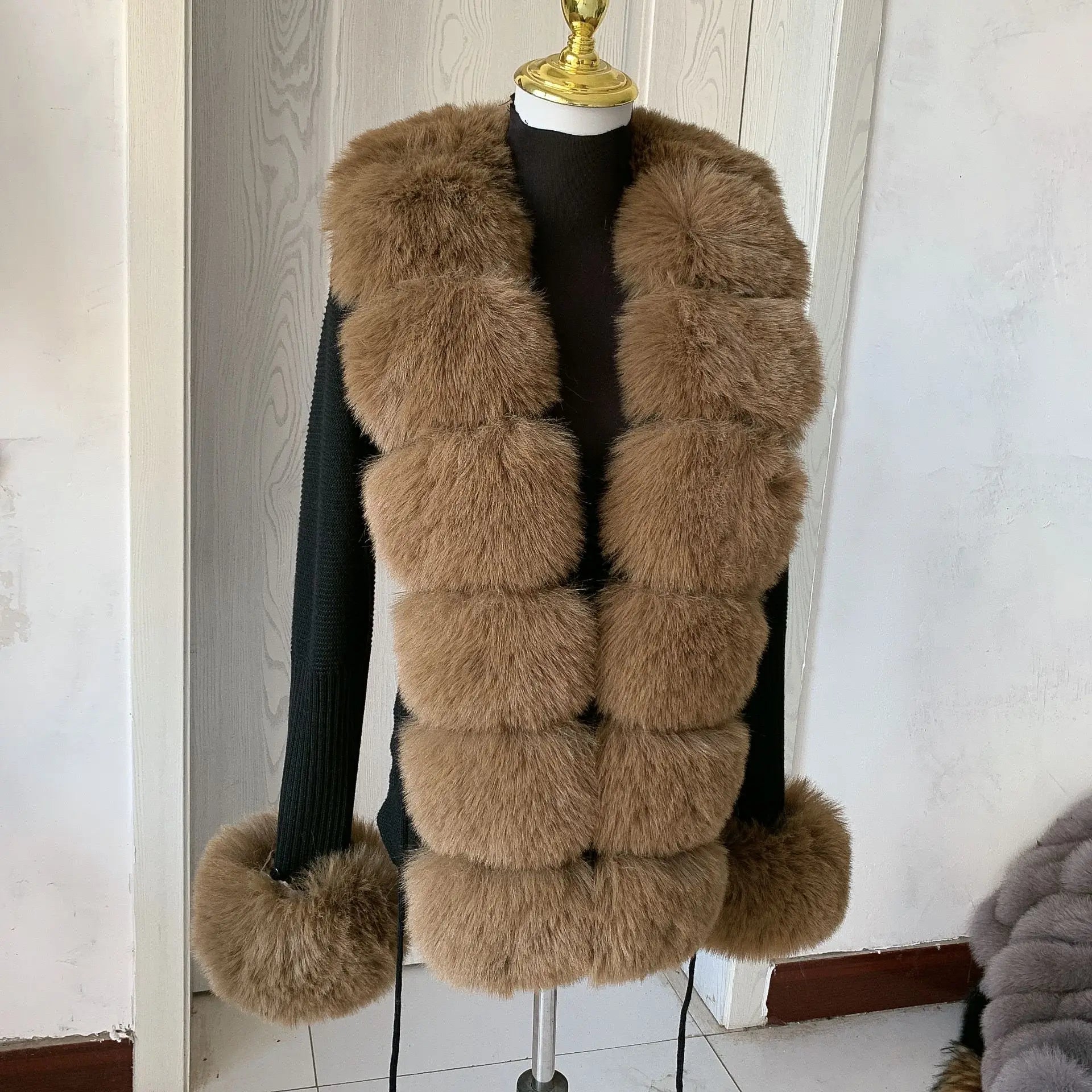 Women's Faux Fur Knit Sweater Cardigan