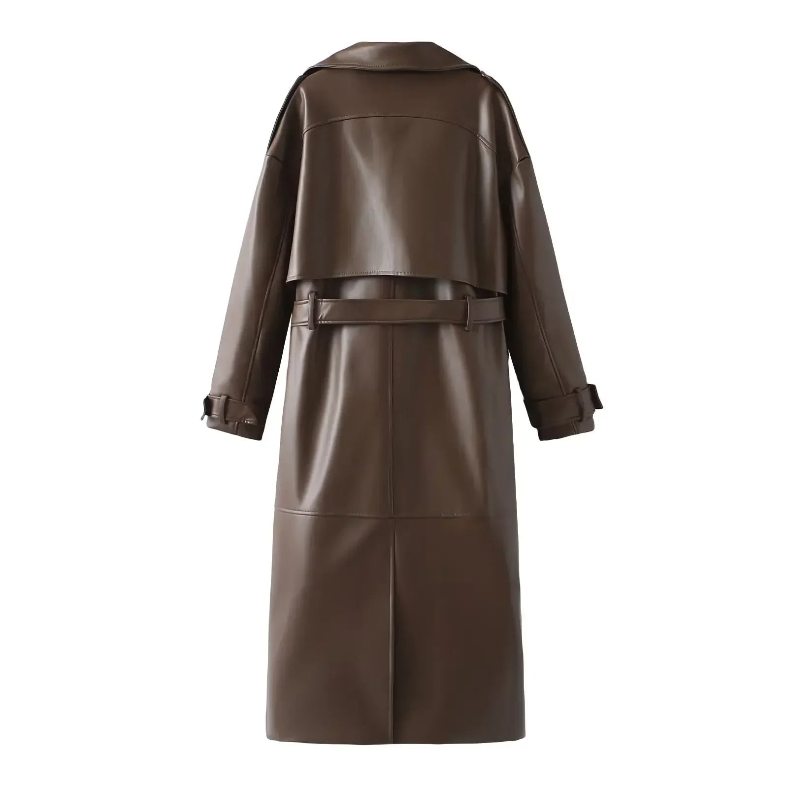 Brown leather coat.