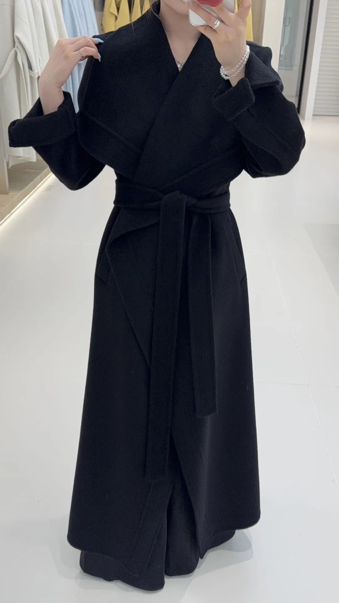 Warm Elegant Womens Long Wool Blend Wrap Coat