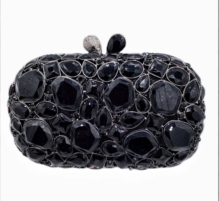 Black gemstone clutch bag.