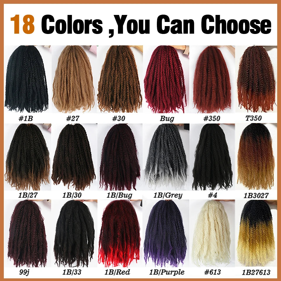 Color chart for synthetic hair extensions with various color options.