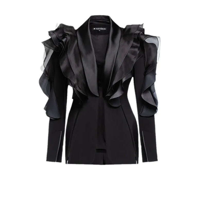 Black blazer with ruffled sleeves