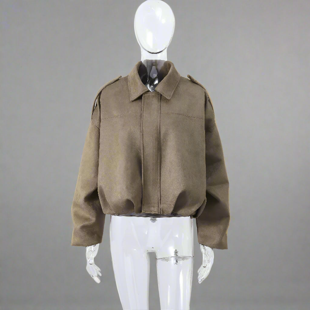 Brown jacket on a mannequin.