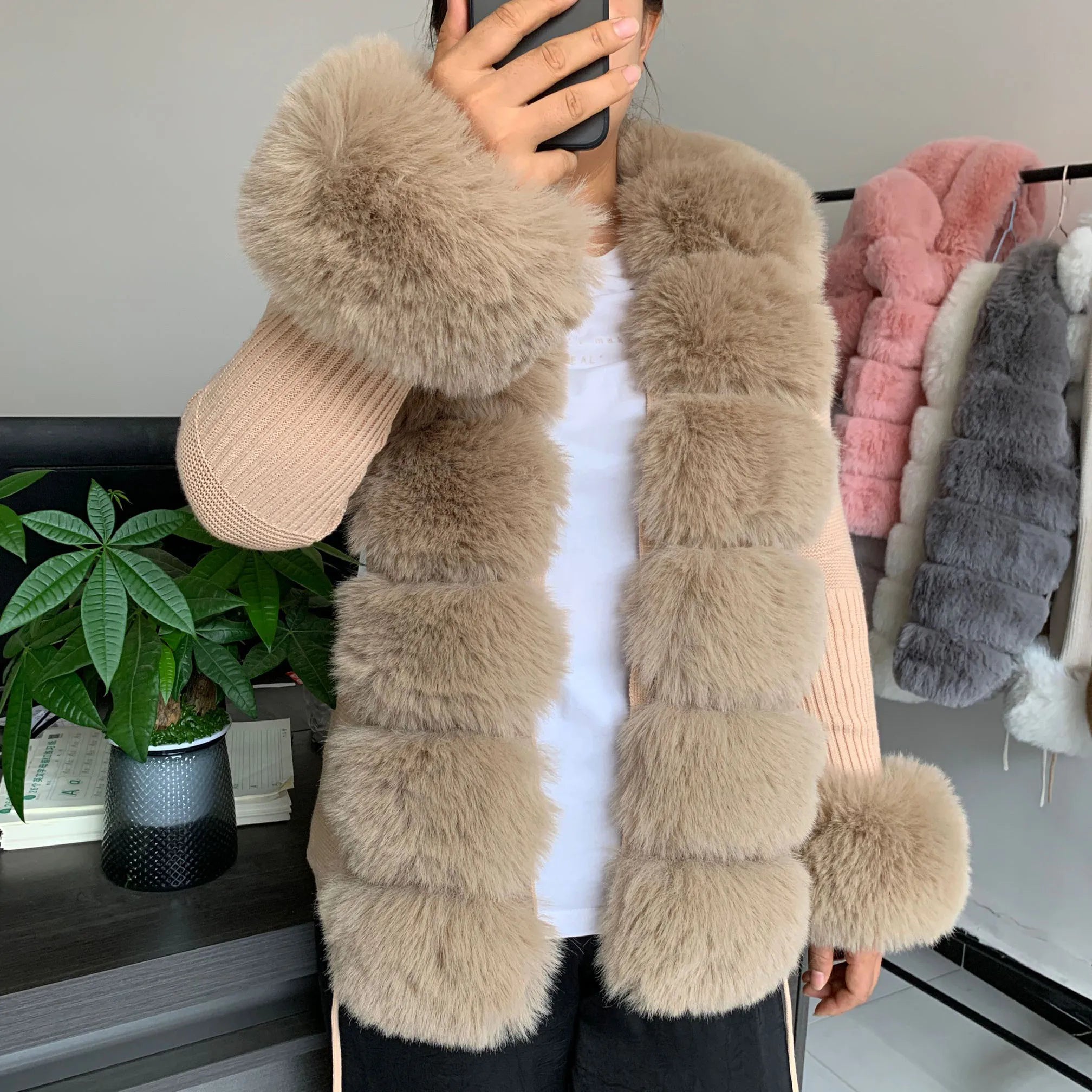 Women's Faux Fur Knit Sweater Cardigan