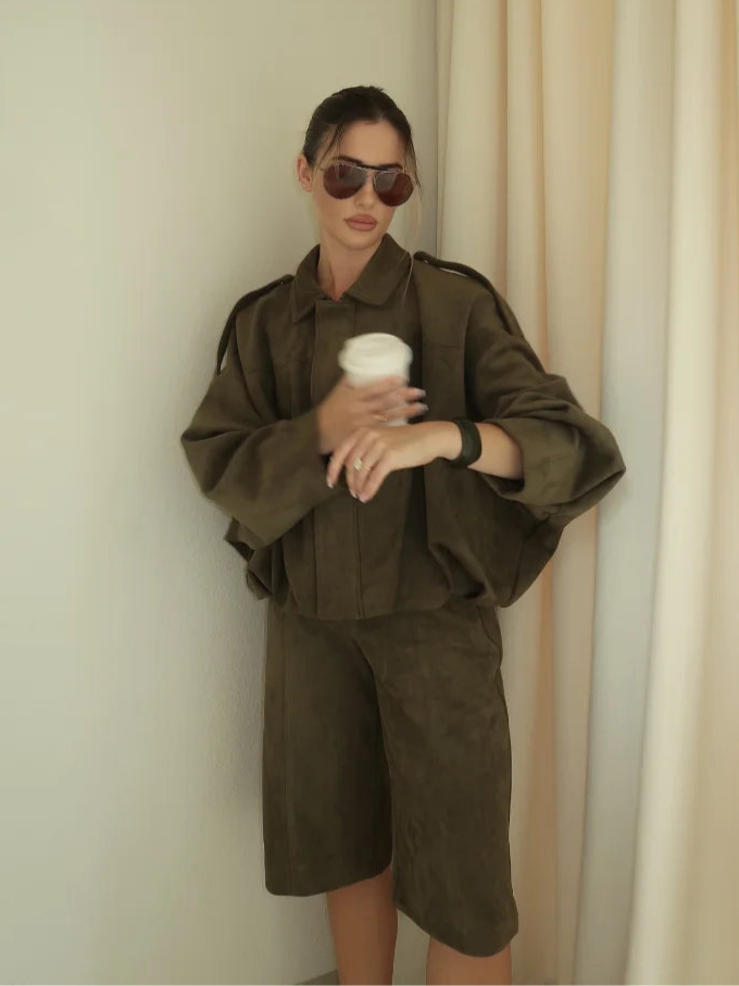 Women's Fashion Coat & Short Pant Set 