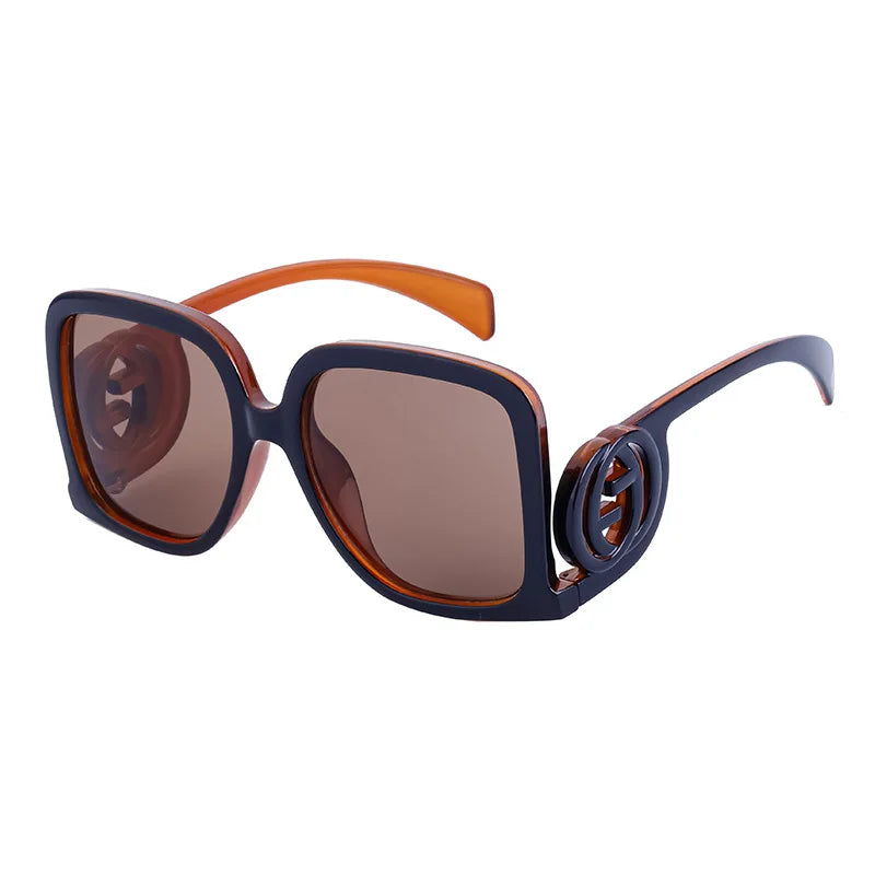 Women’s retro polygon sunglasses with color block splicing and UV400 luxury design