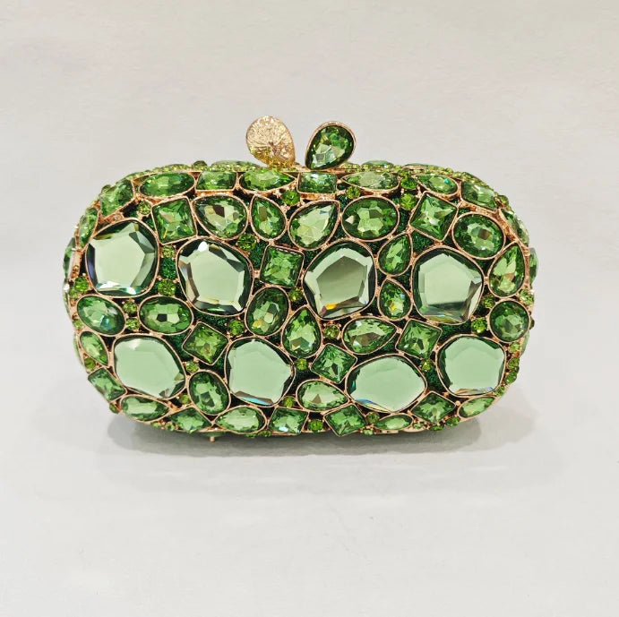 Green gemstone clutch bag.