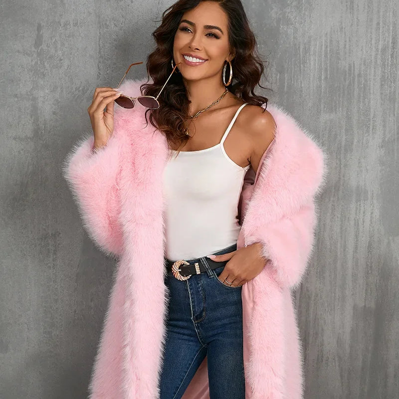 Women's Faux Fur Coat - Warm Long Sleeve Winter Jacket