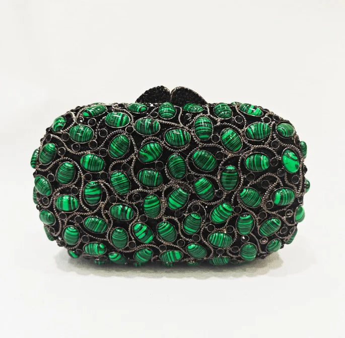 Green beaded clutch bag.