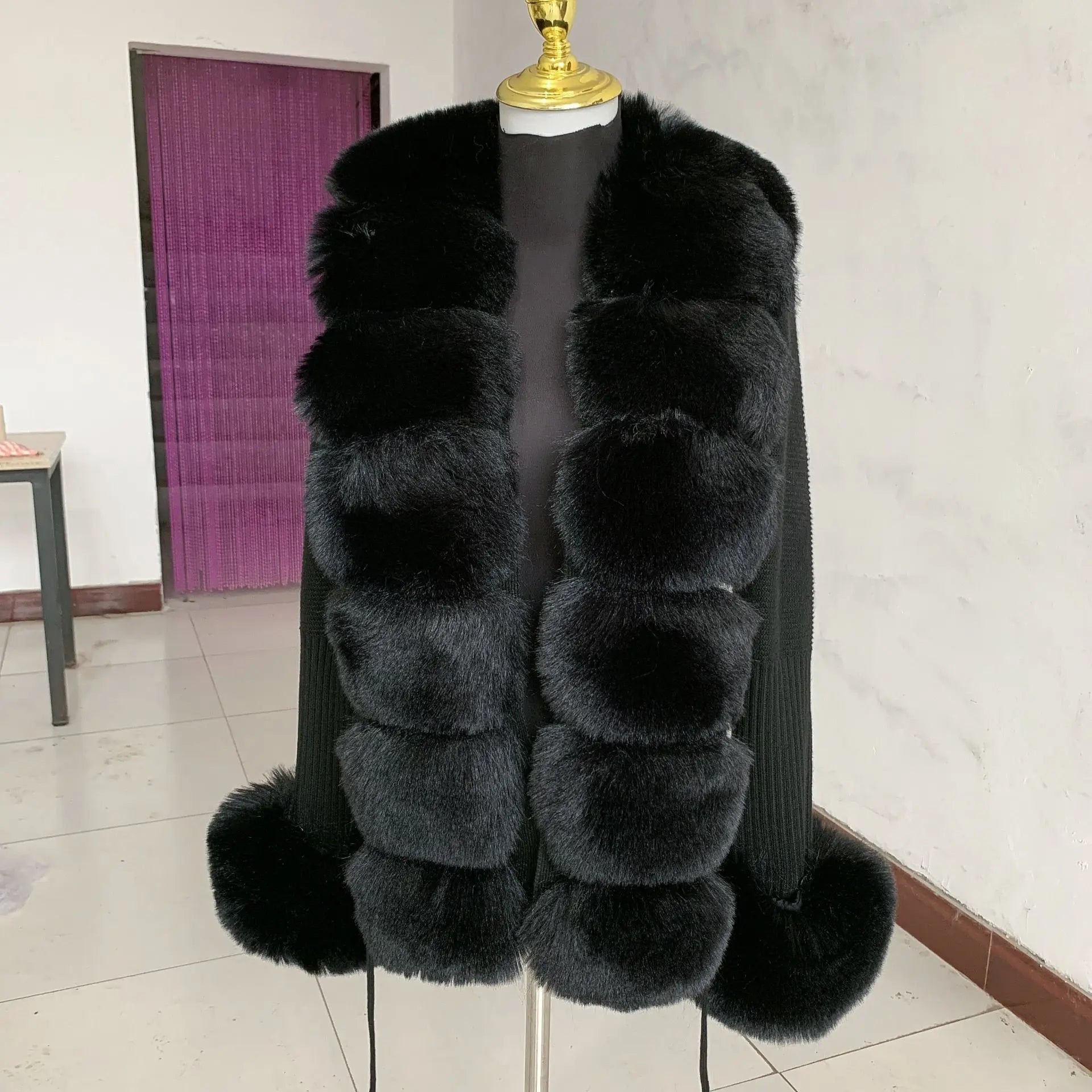 Women's Faux Fur Knit Sweater Cardigan