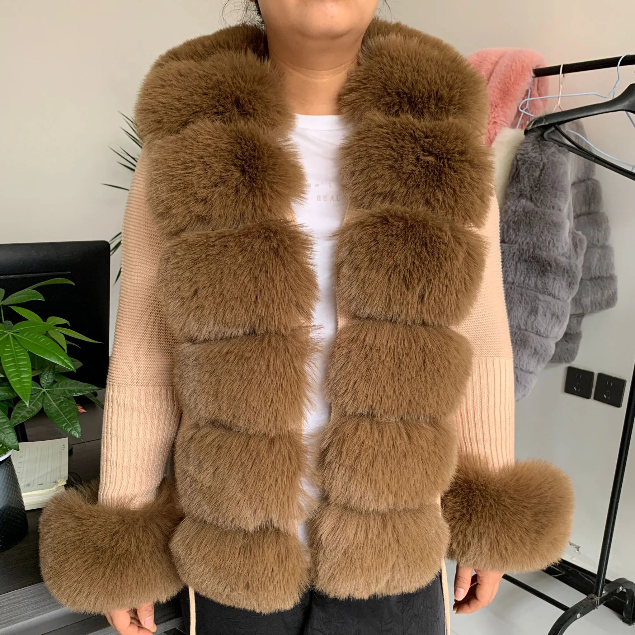 Women's Faux Fur Knit Sweater Cardigan
