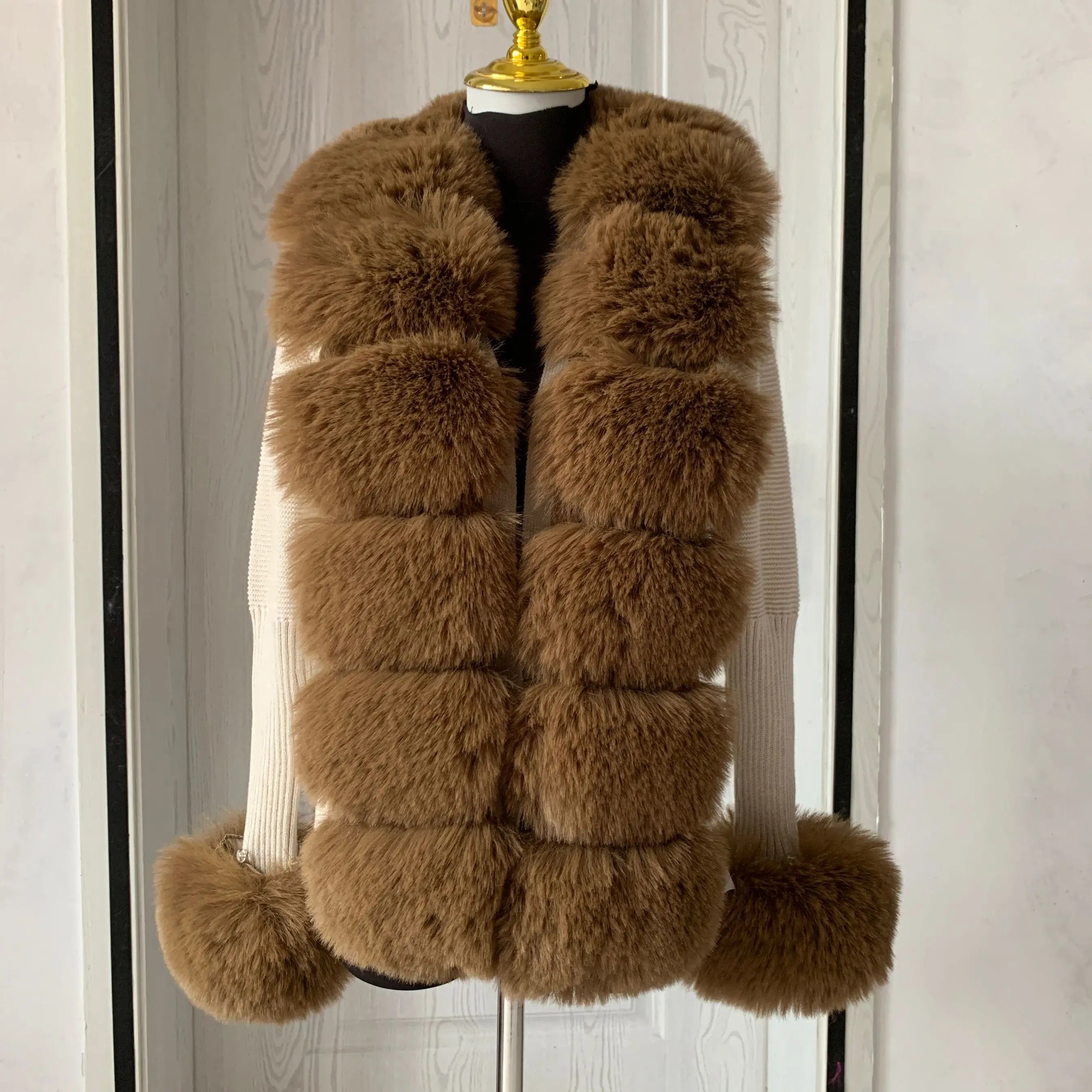 Women's Faux Fur Knit Sweater Cardigan