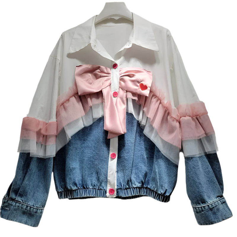 Women’s Mesh-Panel Denim Jacket – Spring Oversized Style