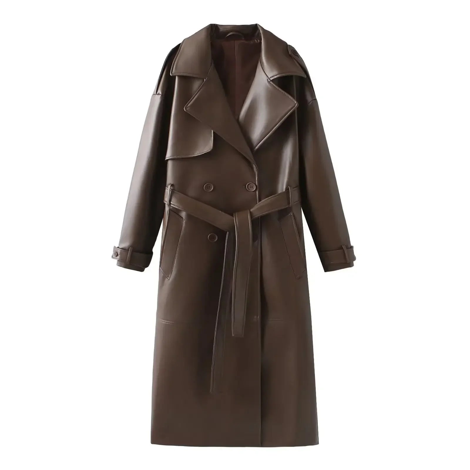 Brown leather trench coat 