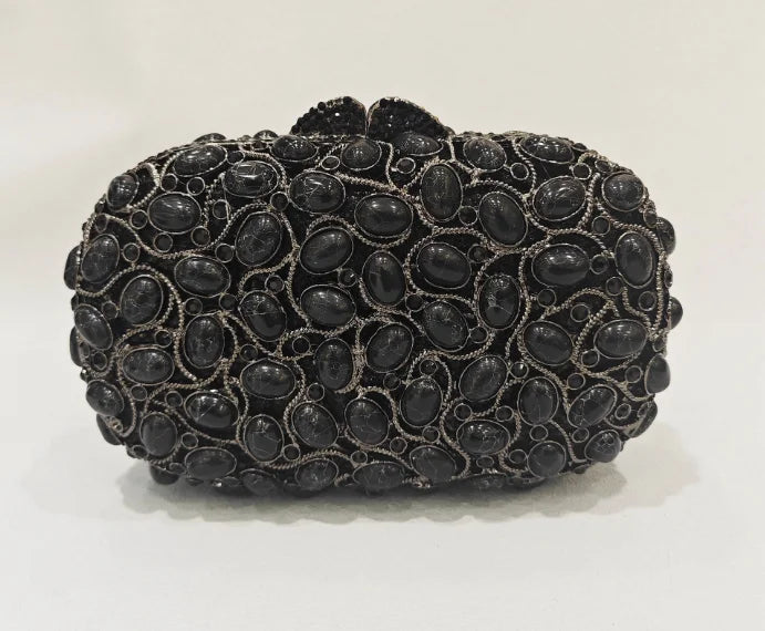 Black beaded clutch bag.