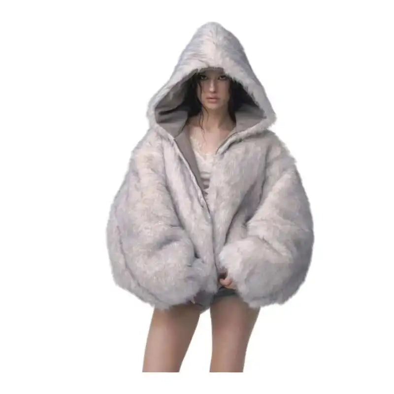 Winter American Retro Fur Coat - Padded Hooded Jacket for Women