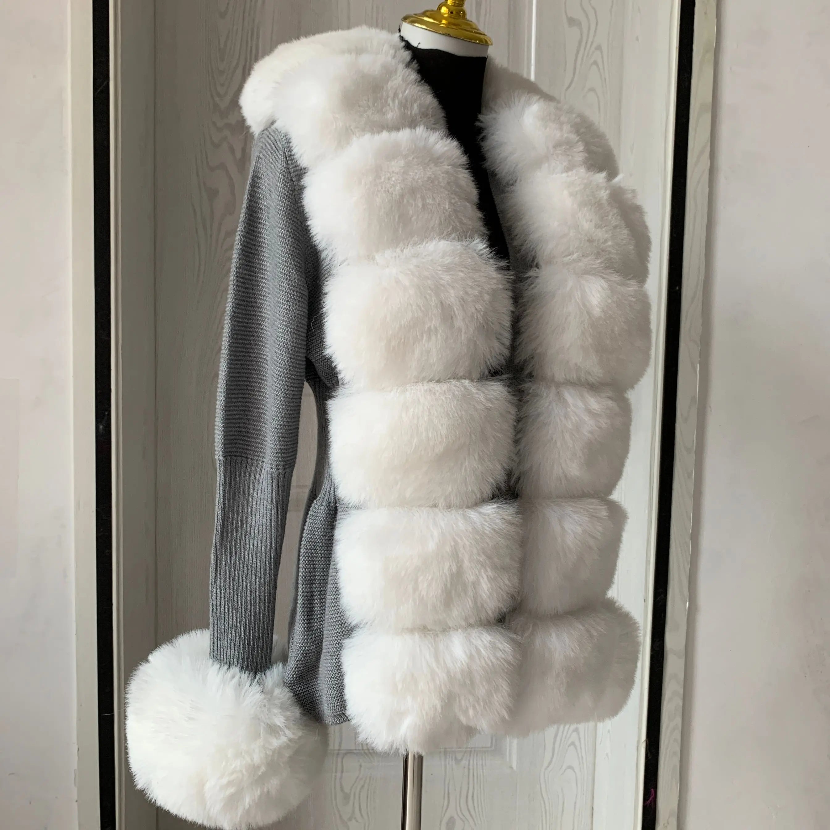 Women's Faux Fur Knit Sweater Cardigan