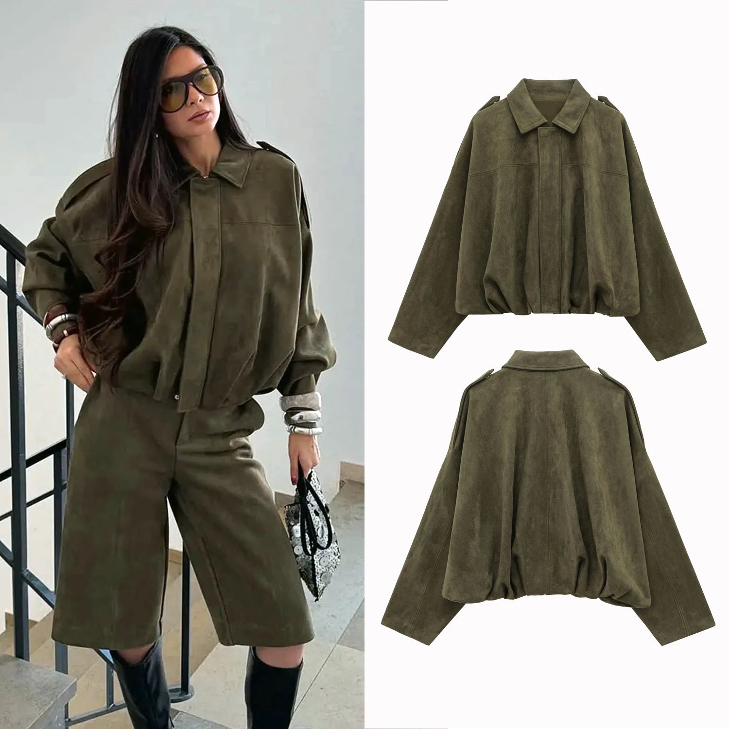 Women's Vintage Suede Jacket - Loose Autumn Coat | HalleBeauty