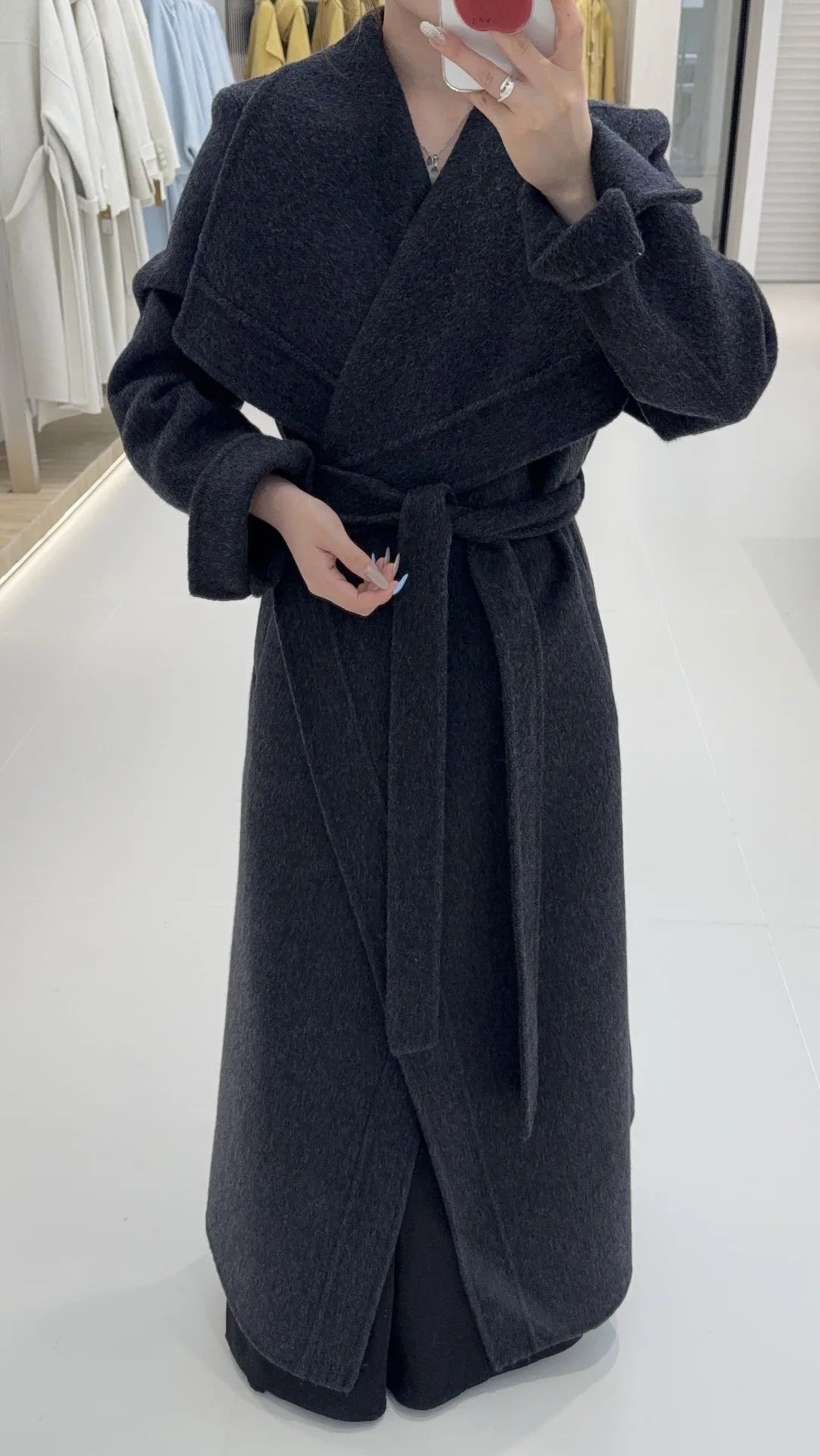 Warm Elegant Womens Long Wool Blend Wrap Coat